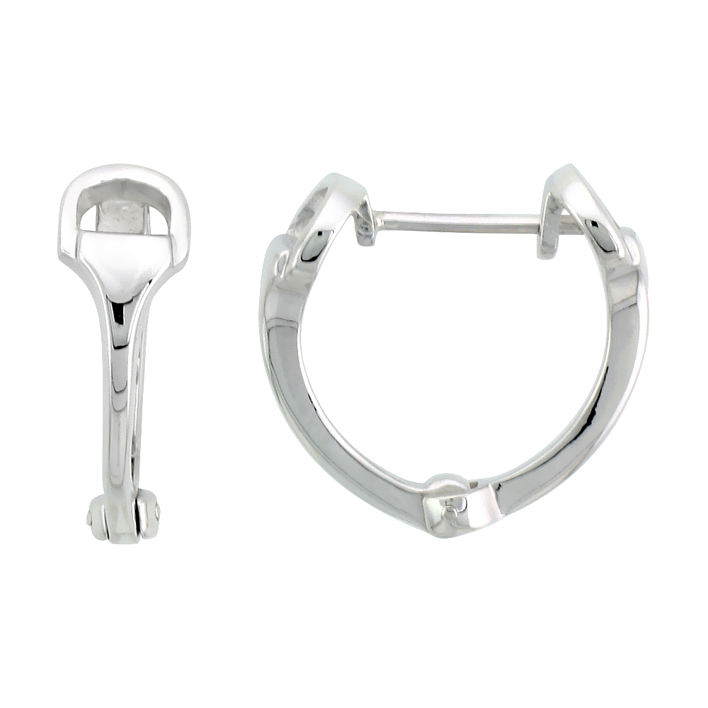 STERLING SILVER SNAFFLE BIT EARRINGS HUGGIE FLAWLESS POLISHED FINISH 3/4 INCH LONG