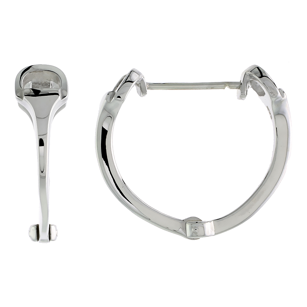 STERLING SILVER SNAFFLE BIT EARRINGS HUGGIE FLAWLESS POLISHED FINISH 15/16 INCH LONG