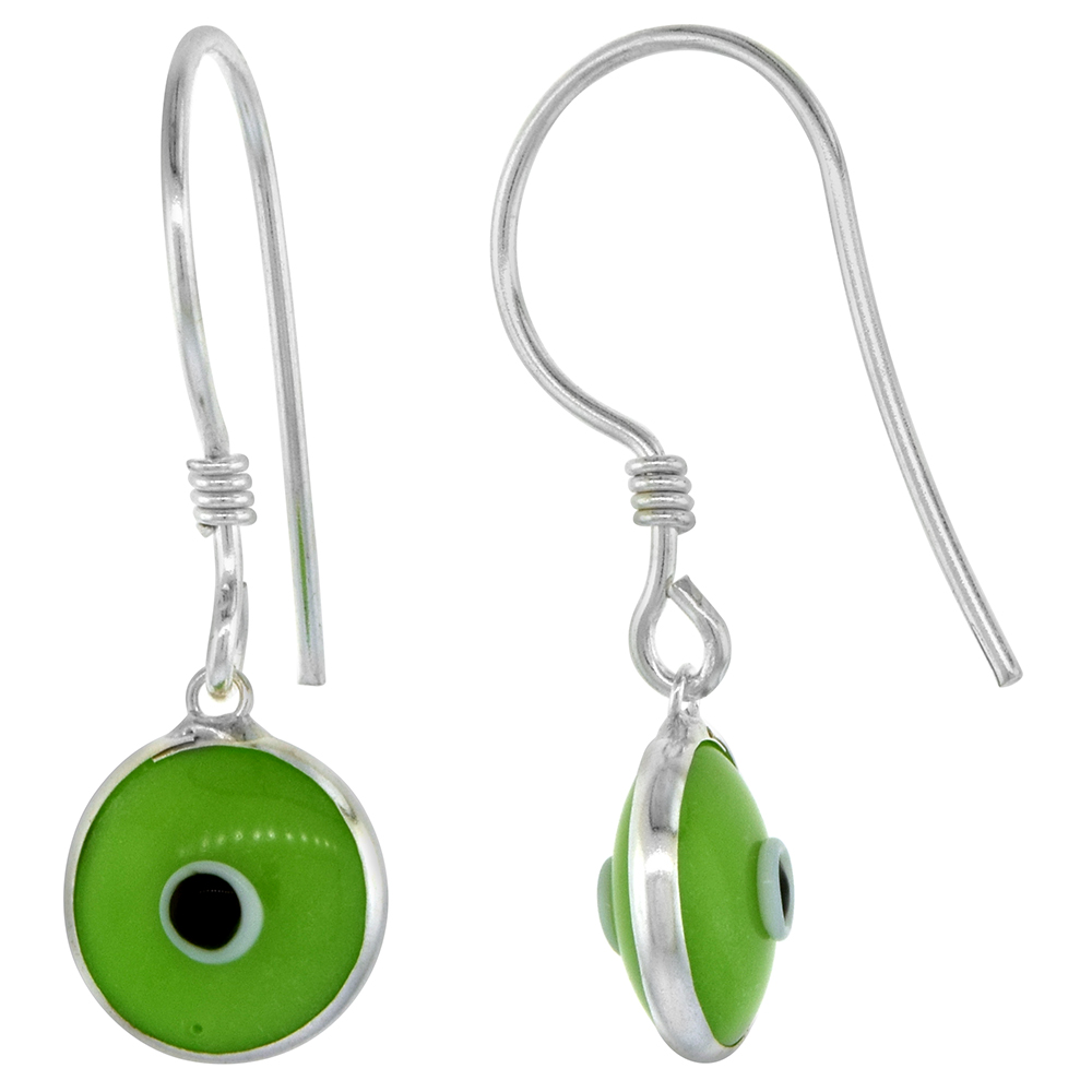Sterling Silver Pistachio Green Color Evil Eye Earrings for Women & Teens 10mm Glass Eyes with Fish Hook