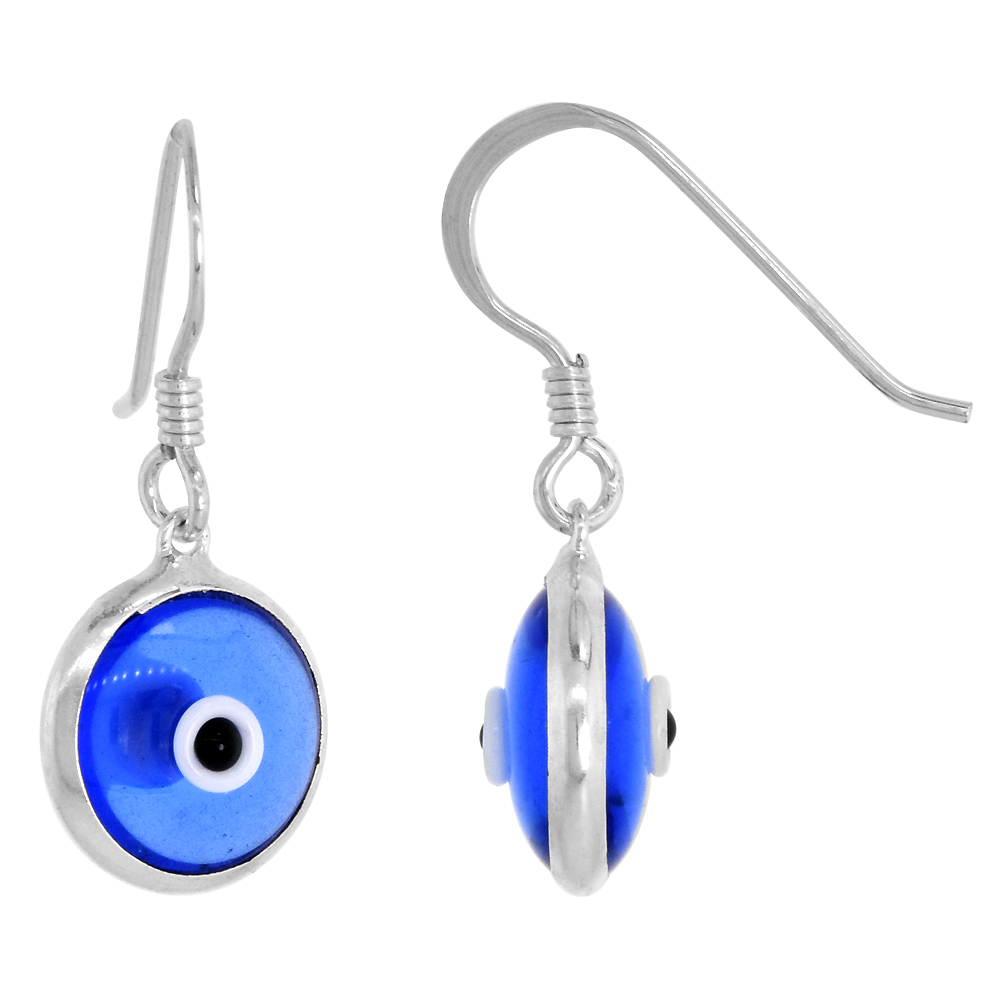 Sterling Silver Tanzanite Blue Color Evil Eye Earrings for Women and Girls 10mm Glass Eyes with Fish Hook