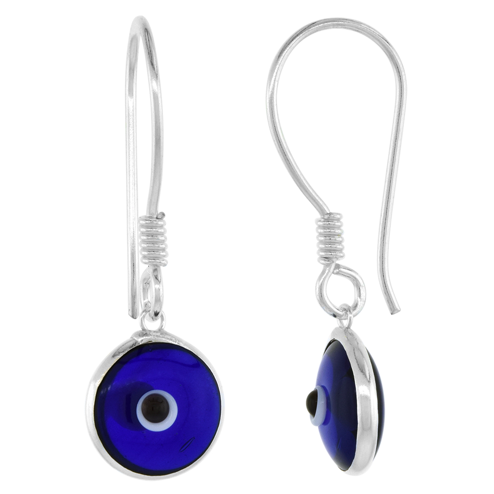 Sterling Silver Navy Blue Color Evil Eye Earrings for Women and Girls 10mm Glass Eyes with Fish Hook