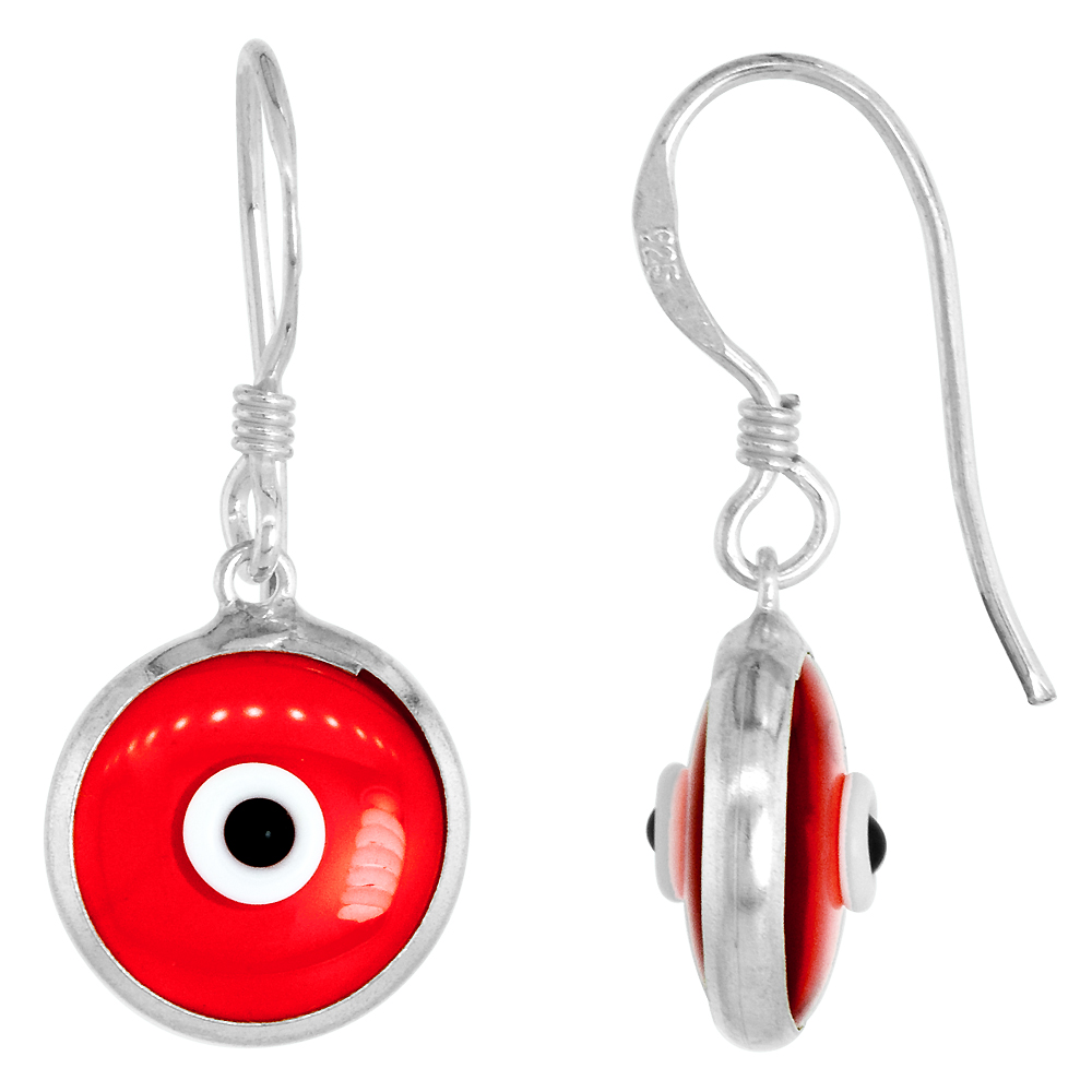 Sterling Silver Clear Ruby Red Color Evil Eye Earrings for Women and Girls 10mm Glass Eyes with Fish Hook