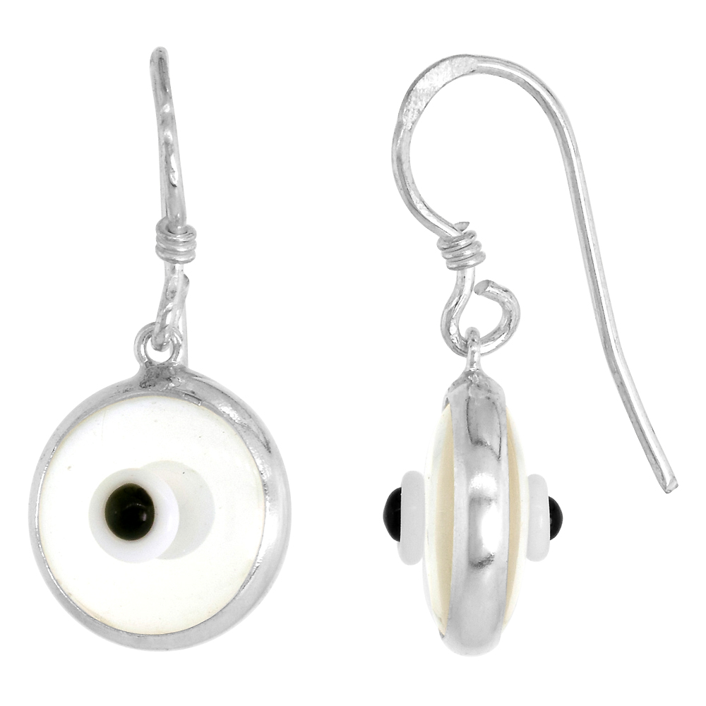 Sterling Silver Clear Color Evil Eye Earrings for Women and Girls 10mm Glass Eyes with Fish Hookless