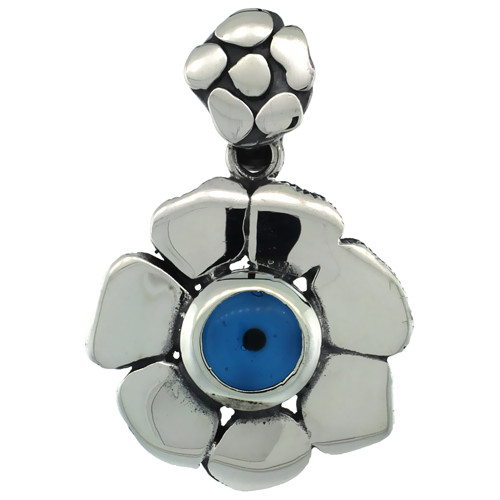 Sterling Silver Evil Eye Pendant Turquoise Blue Color Rockey Motif