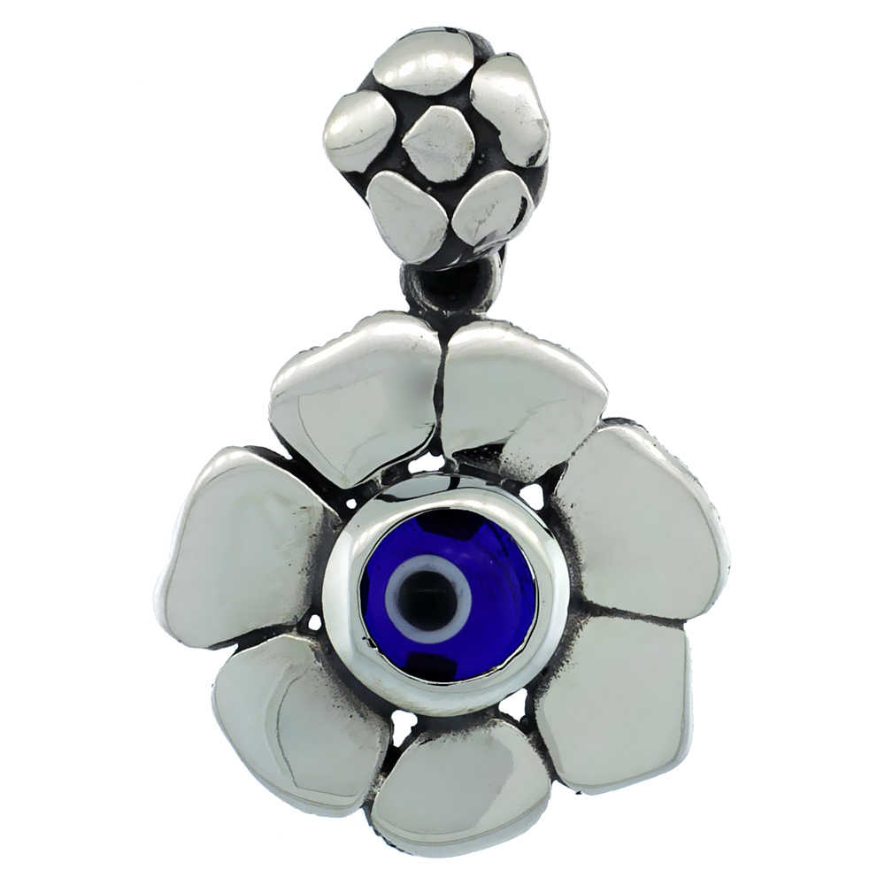 Sterling Silver Evil Eye Pendant Navy Blue Color Rockey Motif