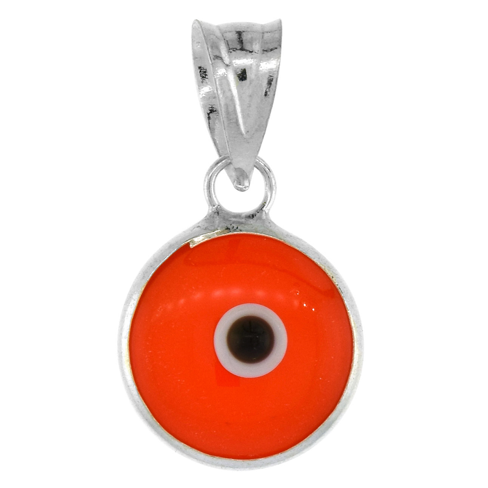 Sterling Silver Evil Eye Pendant Orange Color