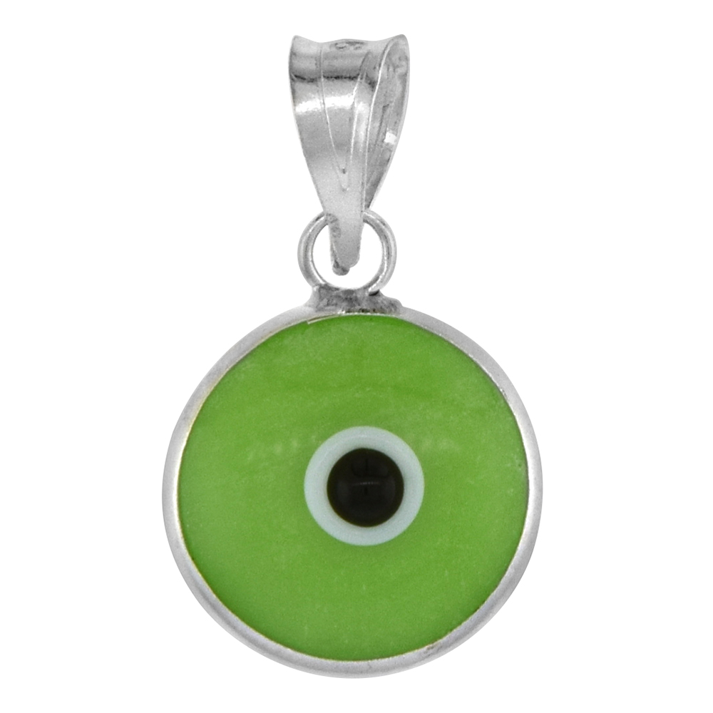 Sterling Silver Evil Eye Pendant Pistachio Green Color