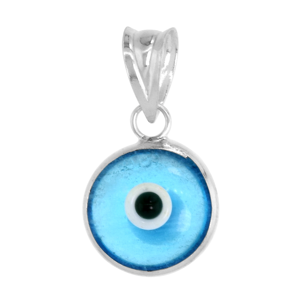 Sterling Silver Evil Eye Pendant Clear Sky Blue Color