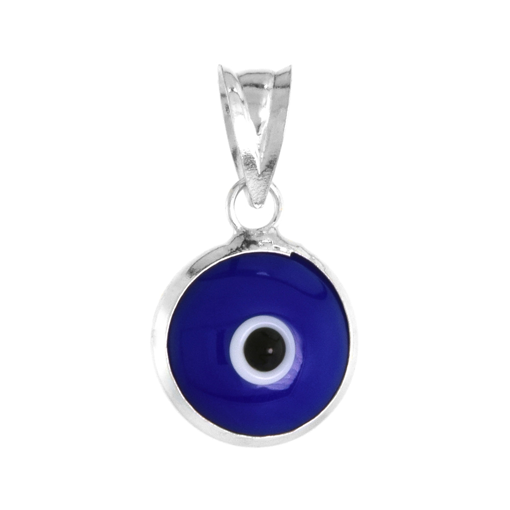 Sterling Silver Evil Eye Pendant 10 MM Glass Eyes Available in All Colors