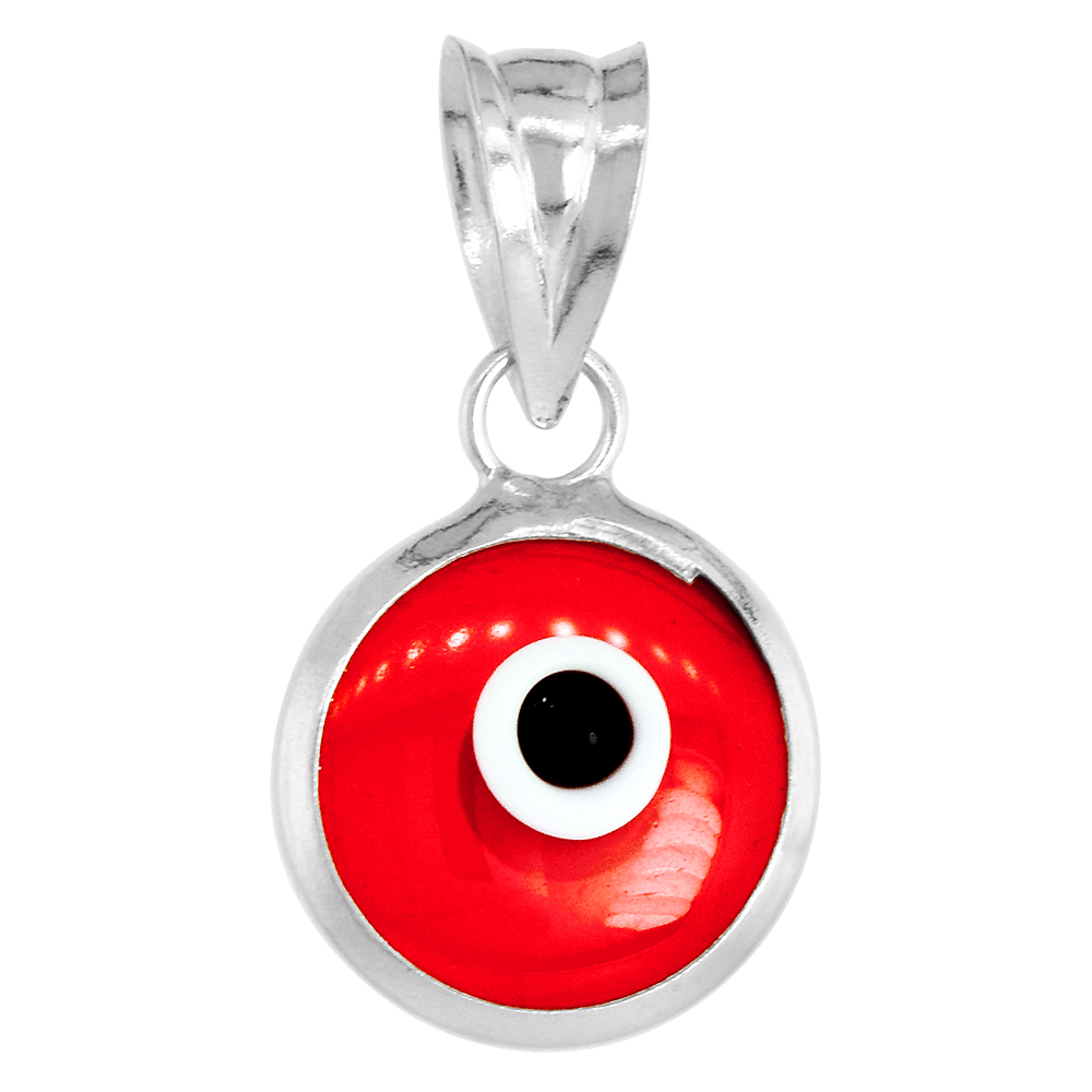 Sterling Silver Evil Eye Pendant Clear Ruby Red Color
