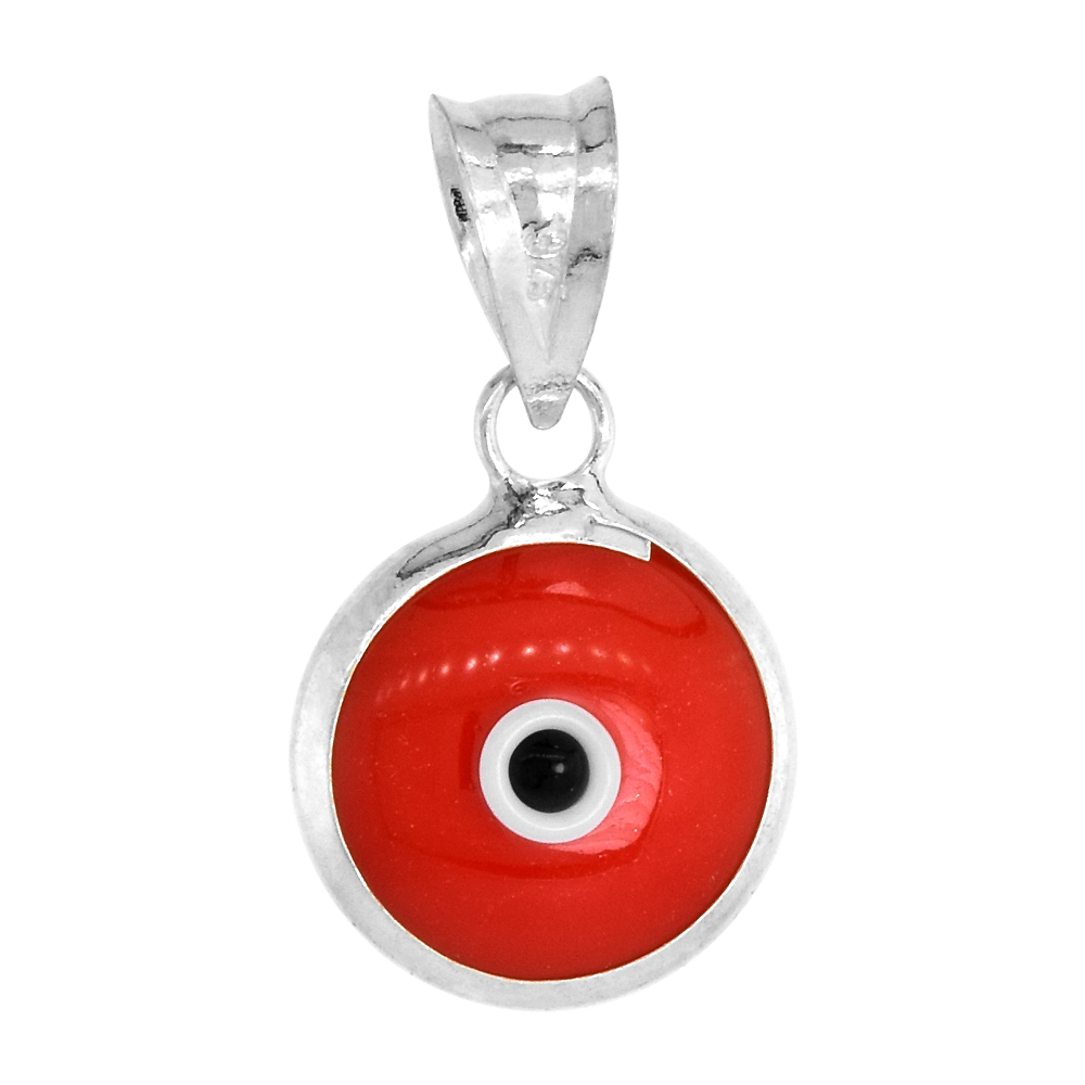 Sterling Silver Evil Eye Pendant Red Color
