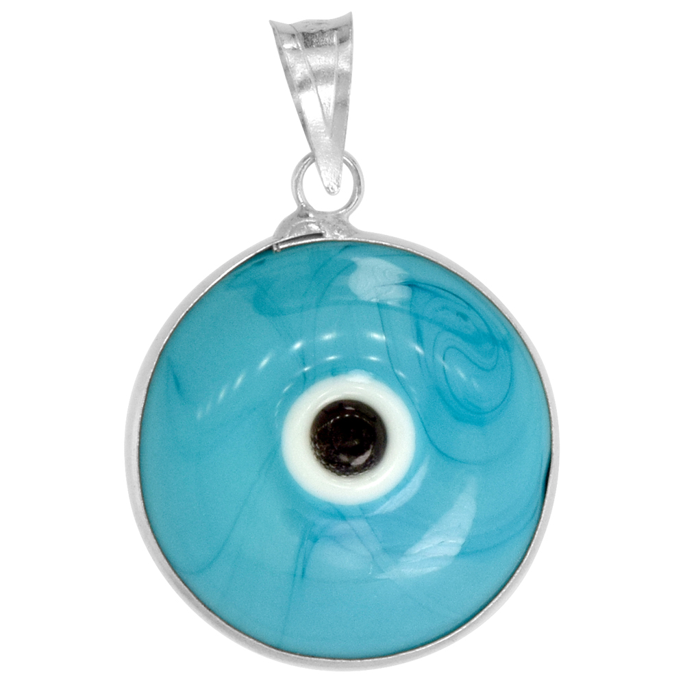 Sterling Silver Evil Eye Pendant Blue-Purple Color, 5/8 inch wide