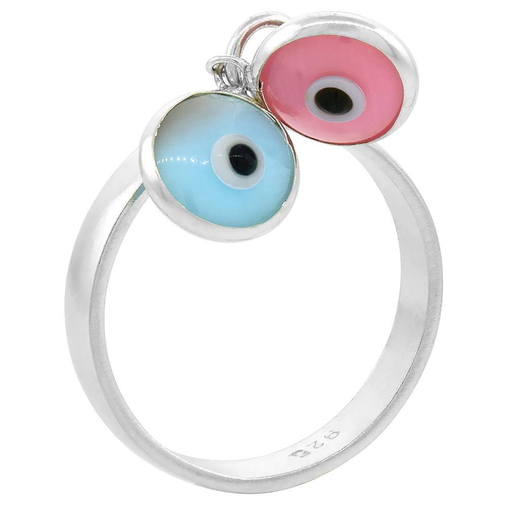 Sterling Silver Evil Eye Ring White & Blue Color, sizes 6 to 9