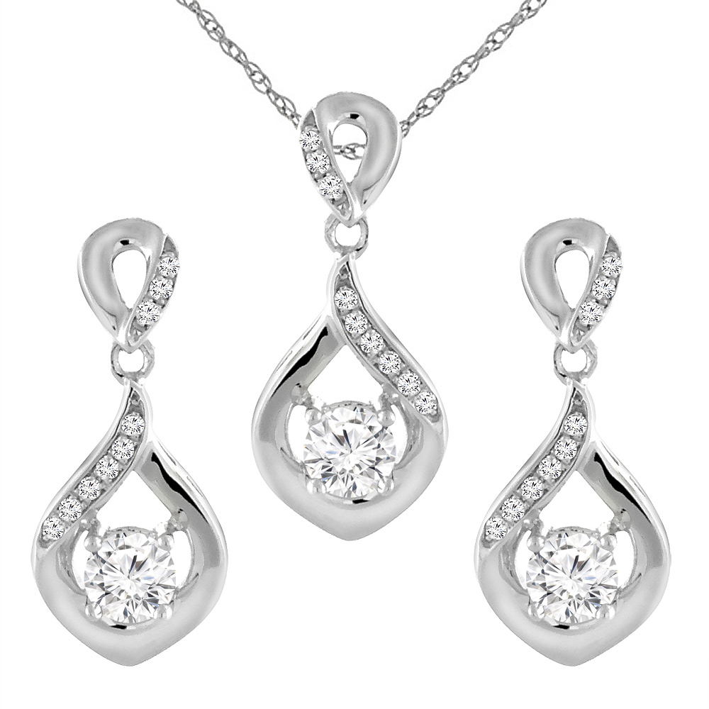 14K White Gold 0.45 cttw Genuine Diamond Earrings and Pendant Set Round 3.5 mm