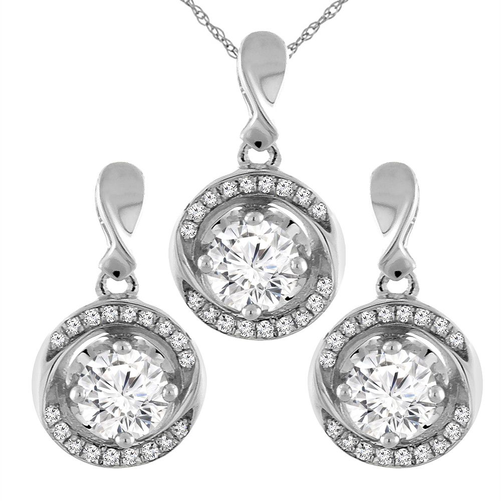 14K White Gold 2.4 cttw Genuine Diamond Earrings and Pendant Set Round 4.2 mm