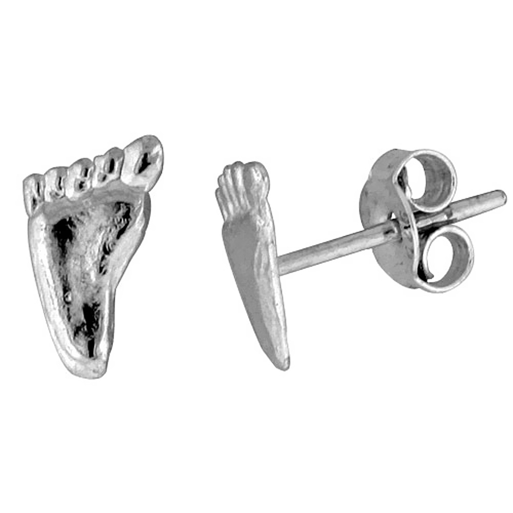 TINY STERLING SILVER FOOT STUD EARRINGS 5/16 INCH
