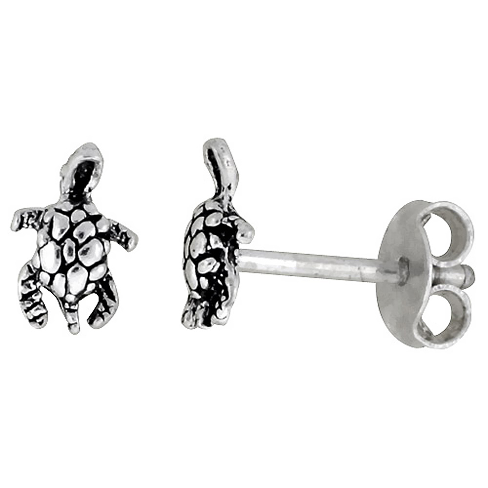 TINY STERLING SILVER TURTLE STUD EARRINGS 5/16 INCH