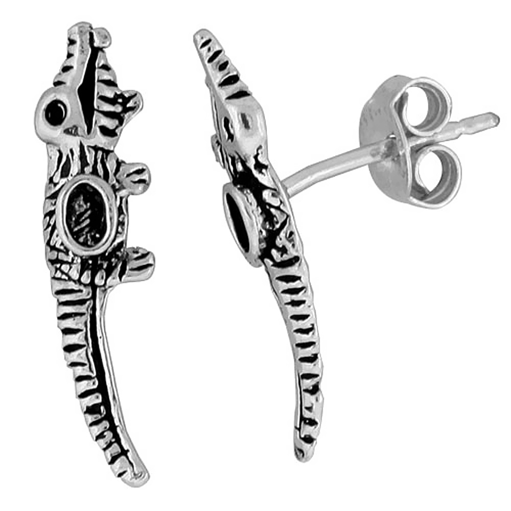 TINY STERLING SILVER ALLIGATOR STUD EARRINGS 3/4 INCH