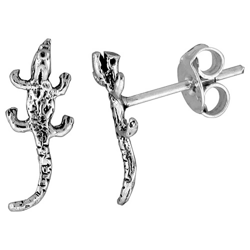 Tiny Sterling Silver Gecko Stud Earrings 1/2 inch