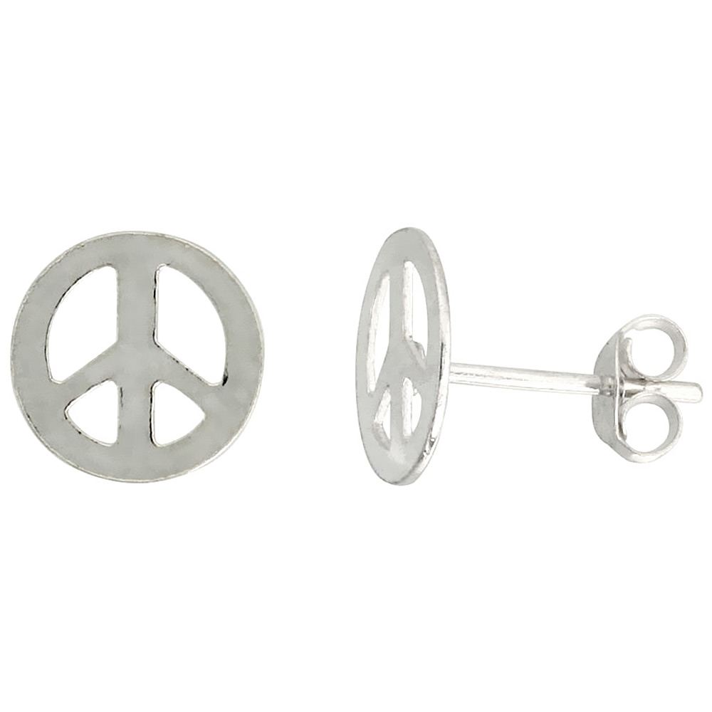 STERLING SILVER PEACE SIGN STUD EARRINGS, 3/8 INCH