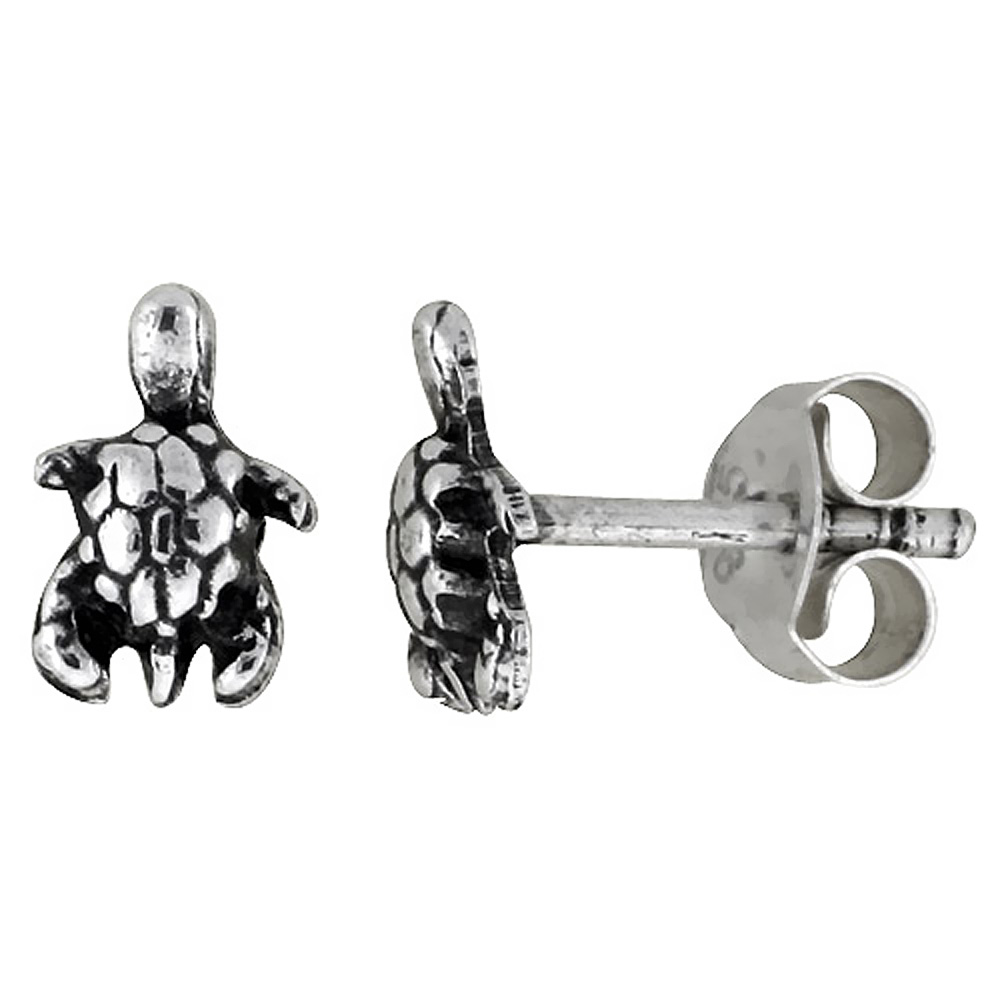 TINY STERLING SILVER TURTLE STUD EARRINGS 5/16 INCH