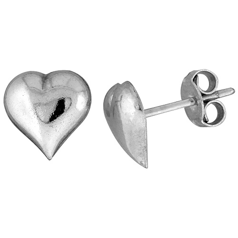 TINY STERLING SILVER HEART STUD EARRINGS 5/16 INCH