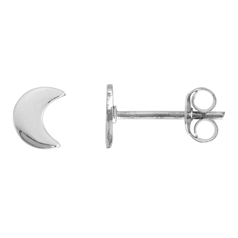 TINY STERLING SILVER HALF MOON STUD EARRINGS 3/8 INCH