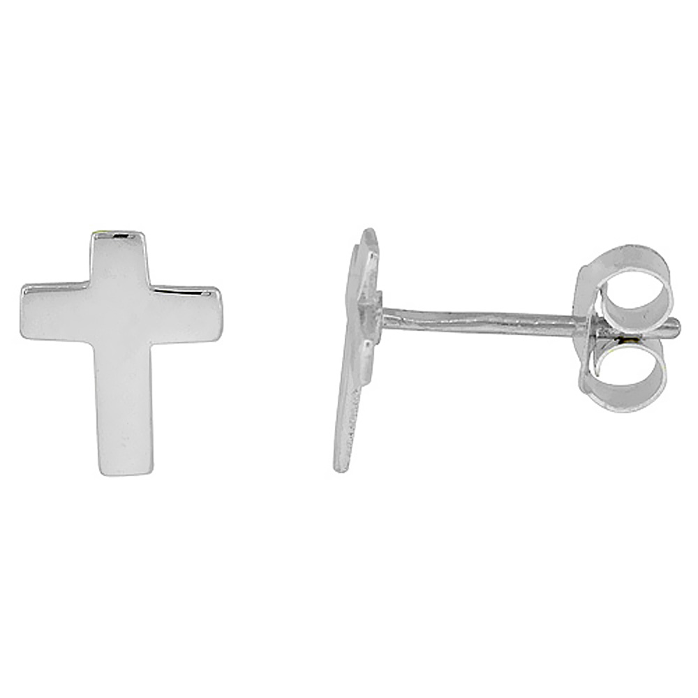 TINY STERLING SILVER CROSS STUD EARRINGS 5/16 INCH