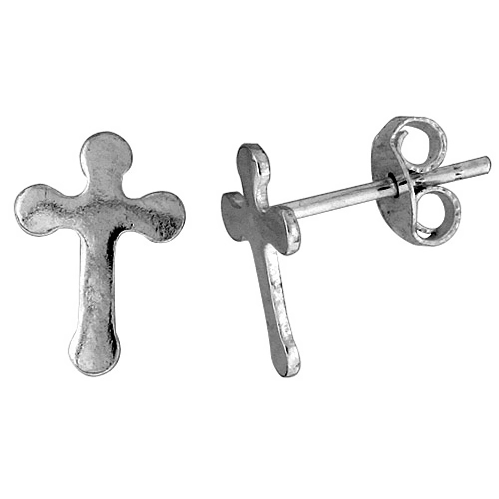 TINY STERLING SILVER CROSS STUD EARRINGS 5/16 INCH