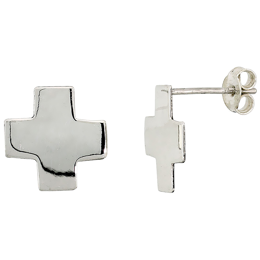 TINY STERLING SILVER CROSS STUD EARRINGS 1/2 INCH