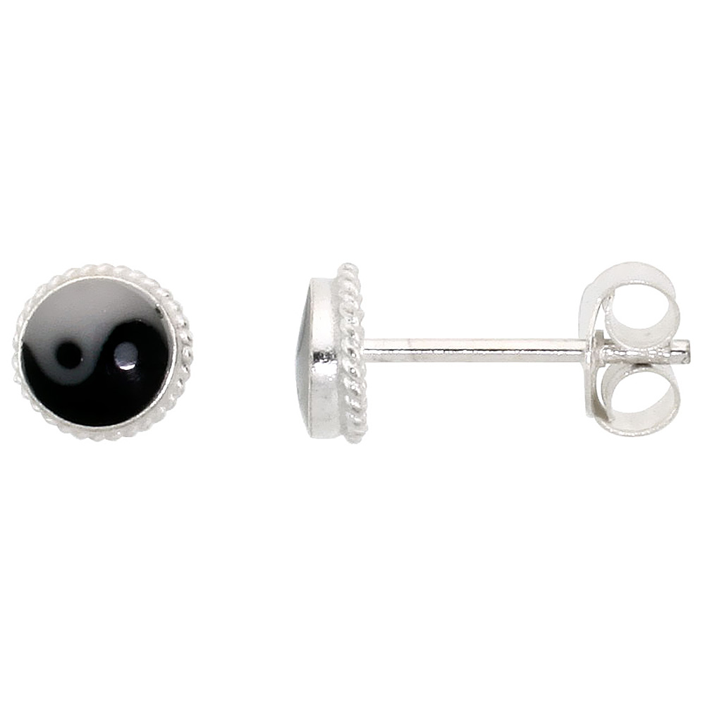 TINY STERLING SILVER YIN YANG STUD EARRINGS, 3/16 INCH