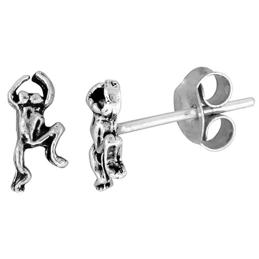 VERY TINY STERLING SILVER FROG STUD EARRINGS 5/16 INCH
