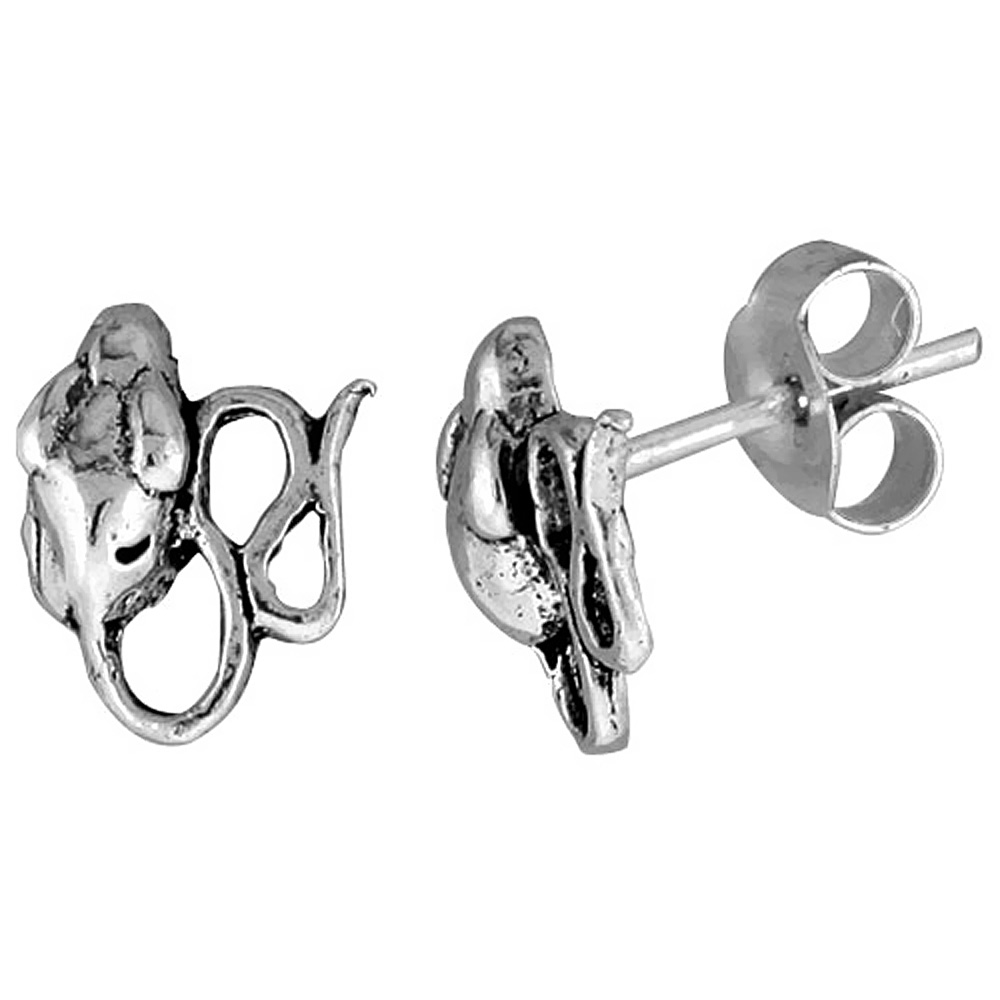 TINY STERLING SILVER MOUSE STUD EARRINGS 3/8 INCH