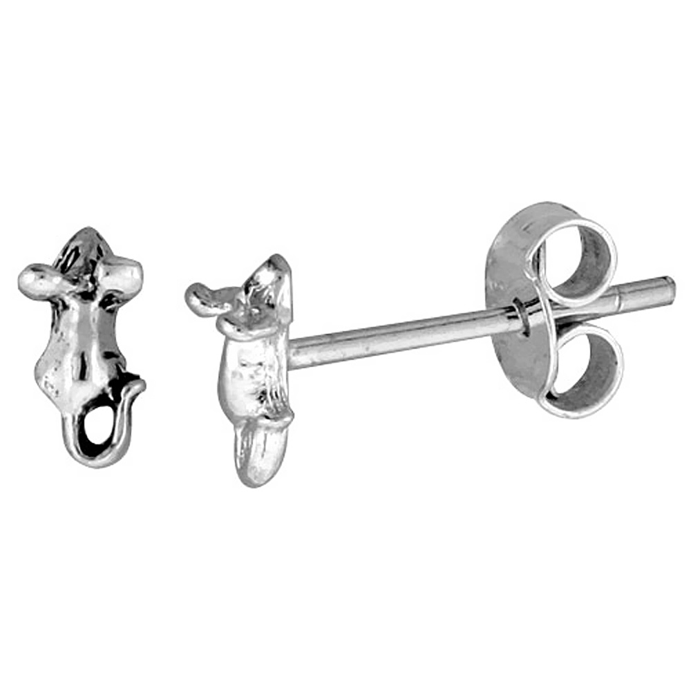 TINY STERLING SILVER MOUSE STUD EARRINGS 5/16 INCH