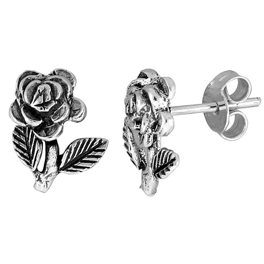 TINY STERLING SILVER FLOWER STUD EARRINGS 7/16 INCH