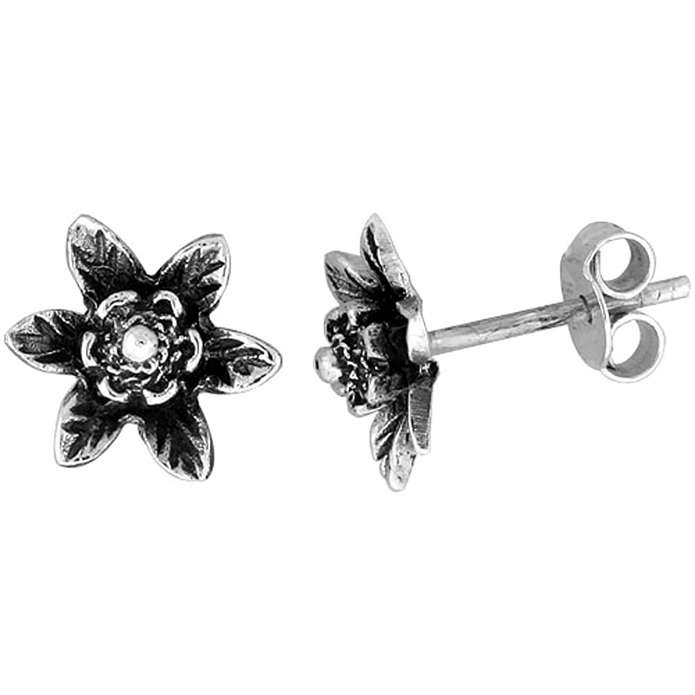 TINY STERLING SILVER FLOWER STUD EARRINGS 3/8 INCH