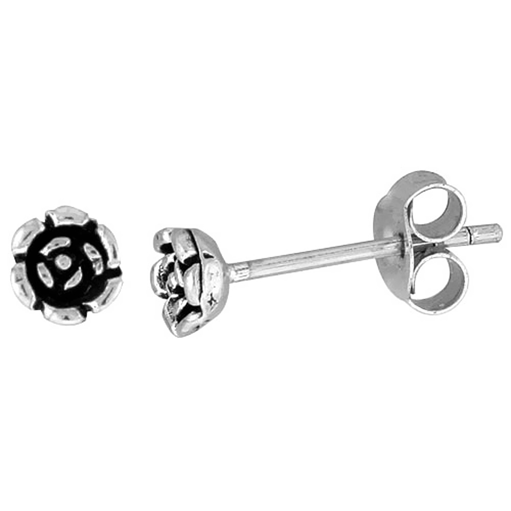 TINY STERLING SILVER FLOWER STUD EARRINGS 3/16 INCH