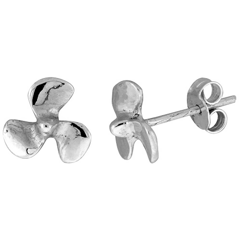 TINY STERLING SILVER FAN STUD EARRINGS 3/8 INCH