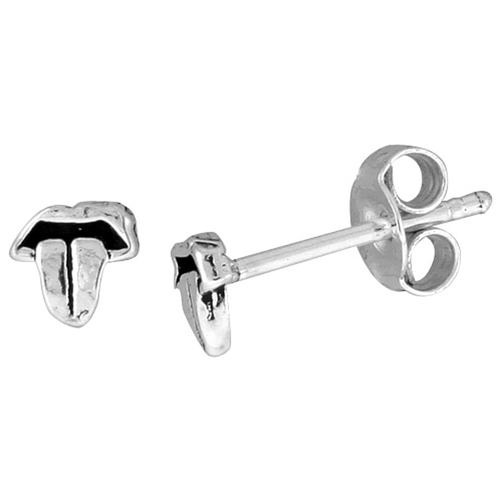 TINY STERLING SILVER TONGUE STUD EARRINGS 1/4 INCH