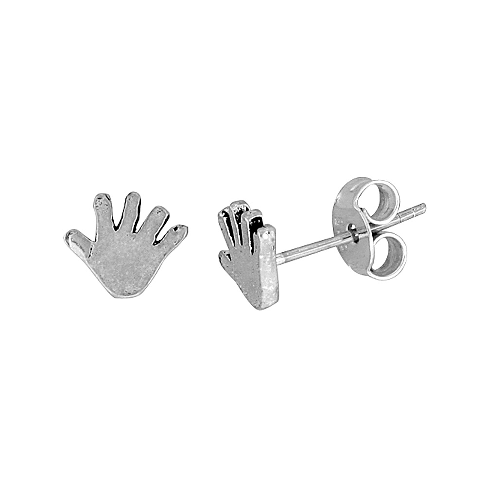 TINY STERLING SILVER HAND STUD EARRINGS 1/4 INCH