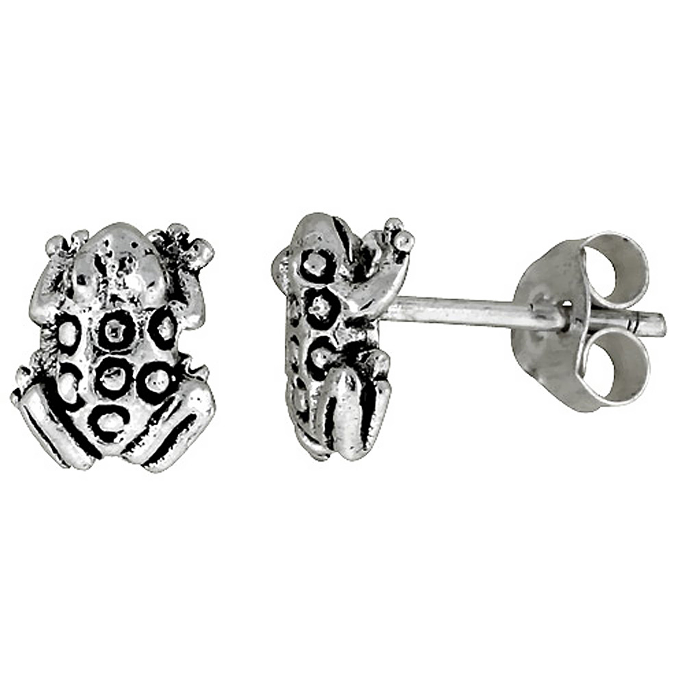 TINY STERLING SILVER POISON DART FROG STUD EARRINGS 3/8 INCH