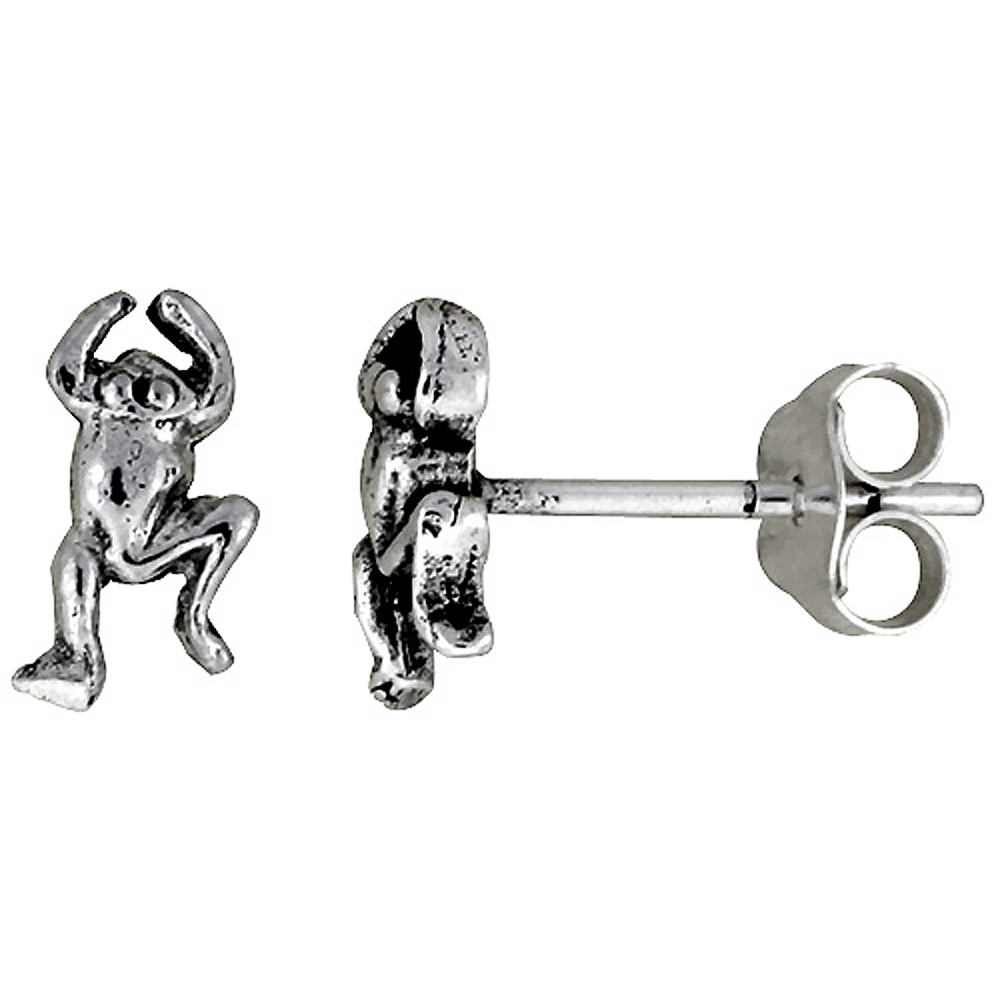 TINY STERLING SILVER FROG STUD EARRINGS 5/16 INCH
