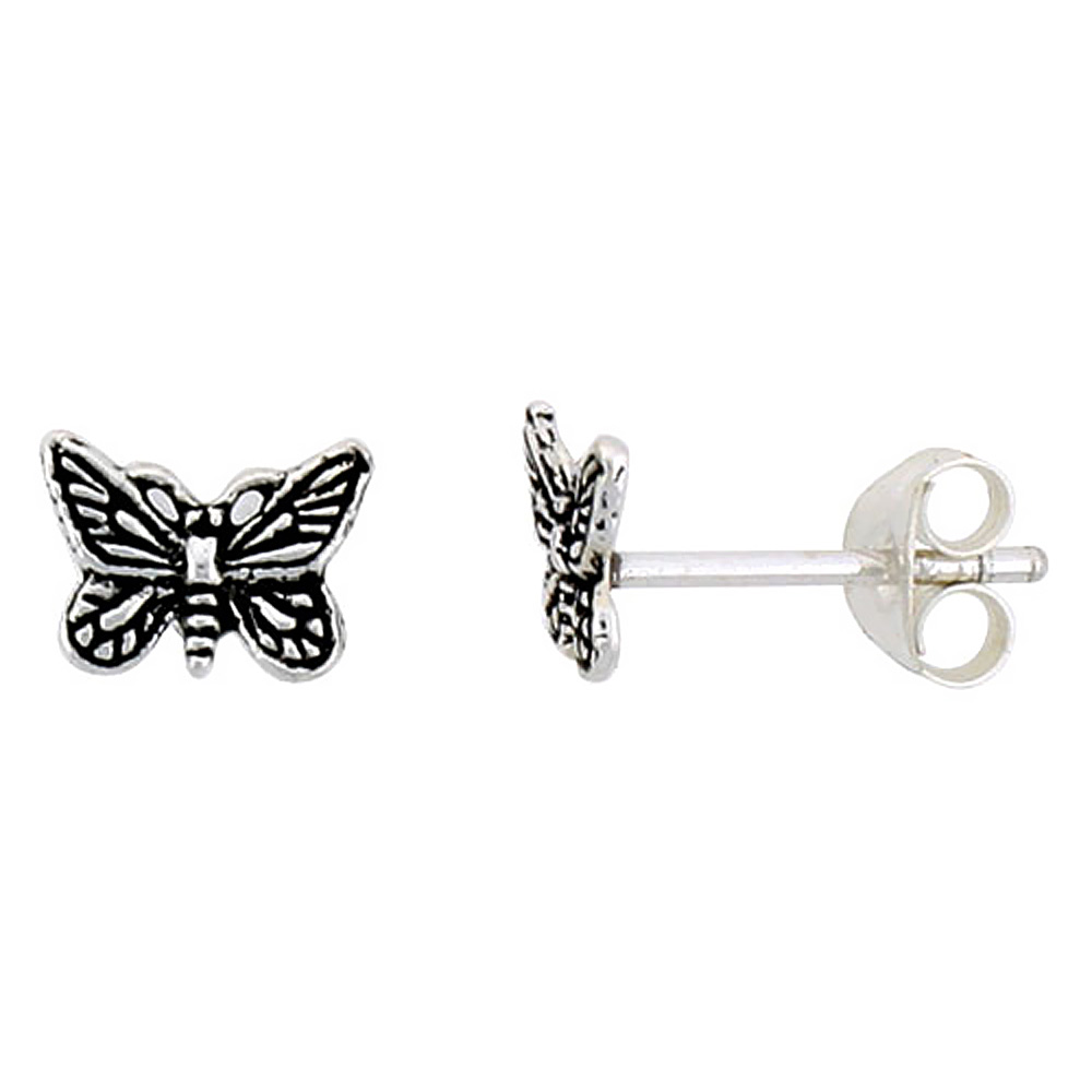 STERLING SILVER TINY BUTTERFLY STUD EARRINGS 5/16 INCH