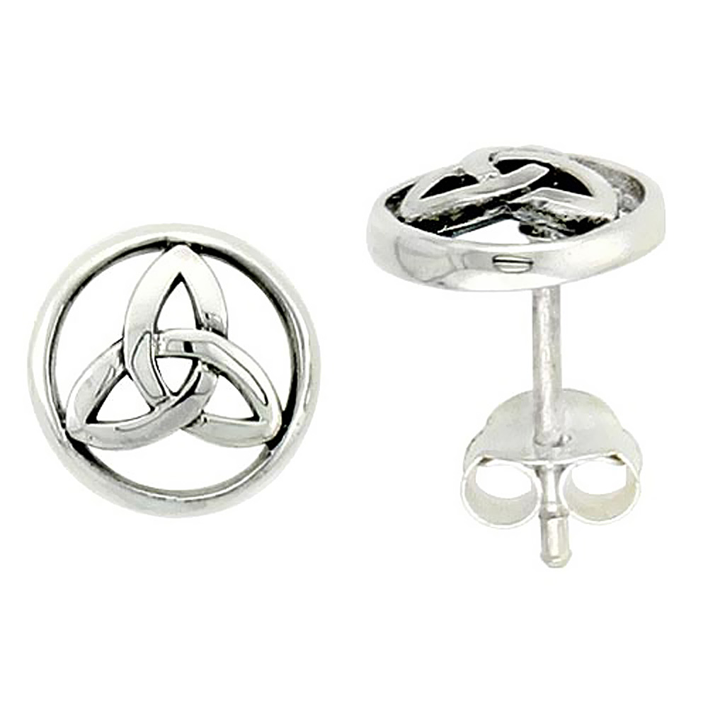 STERLING SILVER TRIQUETRA CELTIC TRINITY KNOT STUD EARRINGS 3/8 INCH