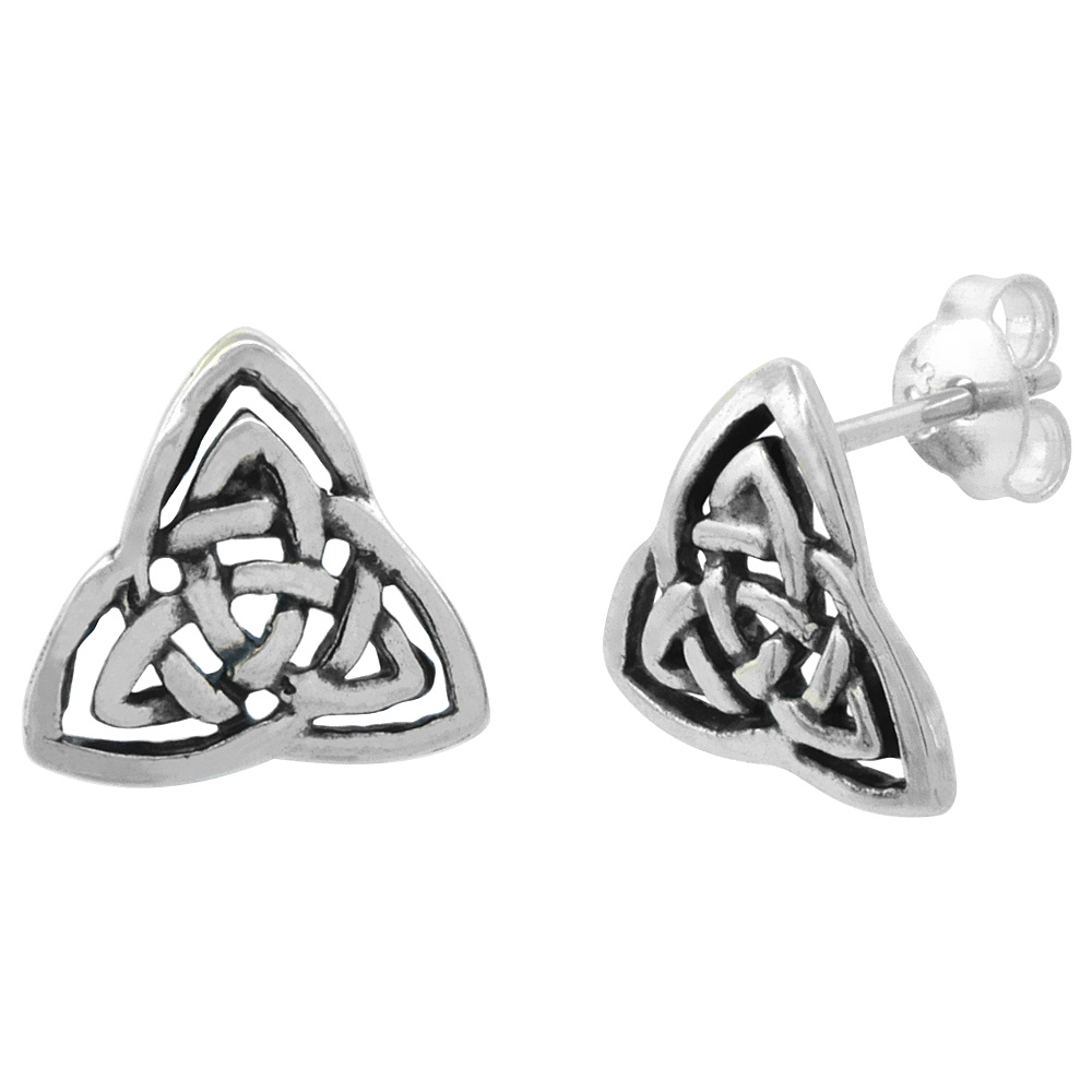 STERLING SILVER TRIQUETRA CELTIC TRINITY KNOT STUD EARRINGS 1/2 INCH