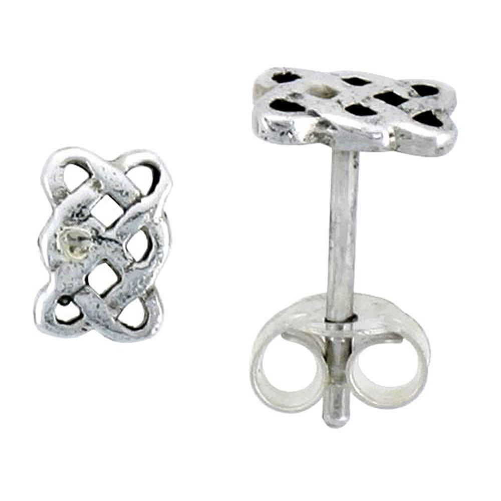 STERLING SILVER CELTIC KNOT BRAID STUD EARRINGS 1/4 INCH