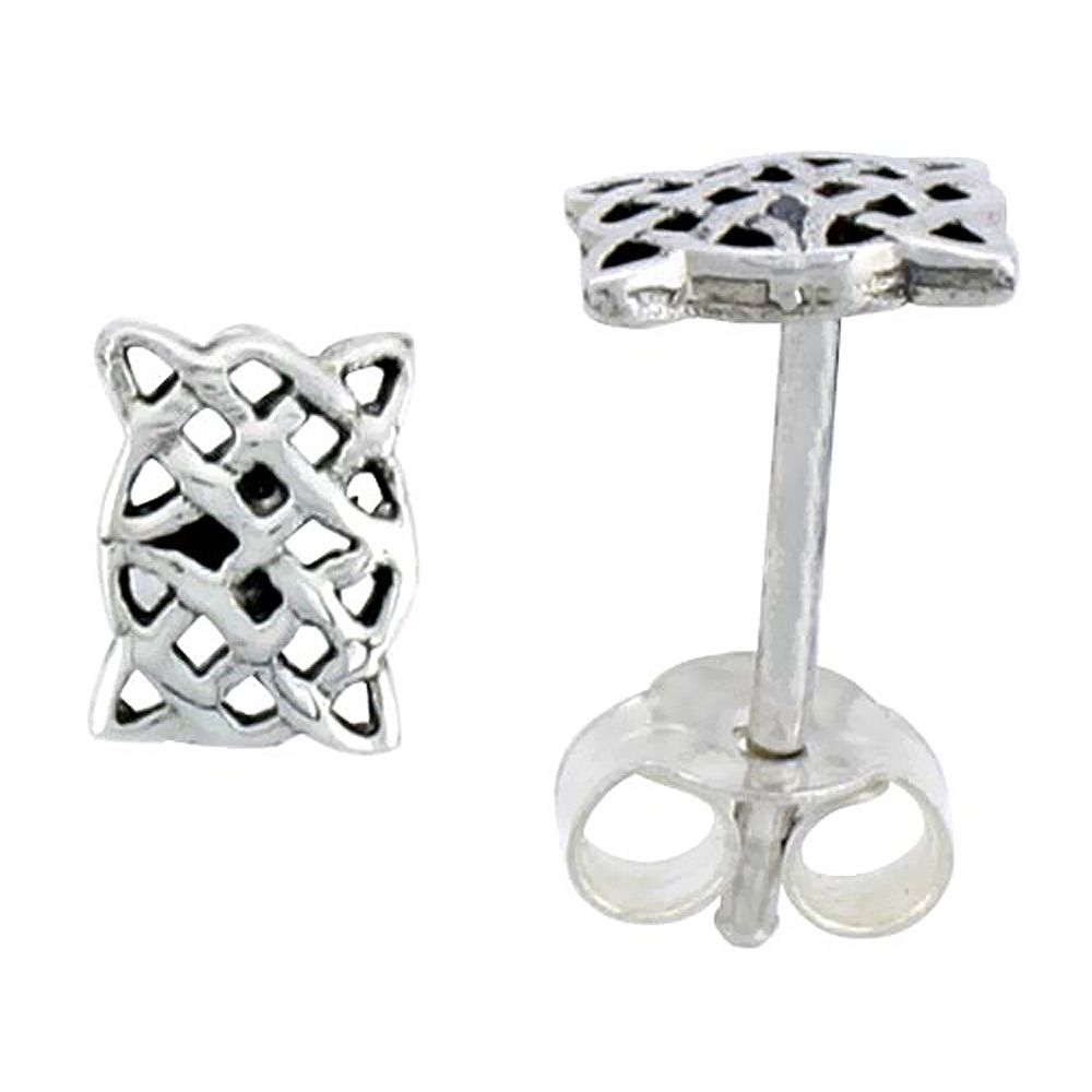 STERLING SILVER CELTIC KNOT BRAID STUD EARRINGS 1/4 INCH
