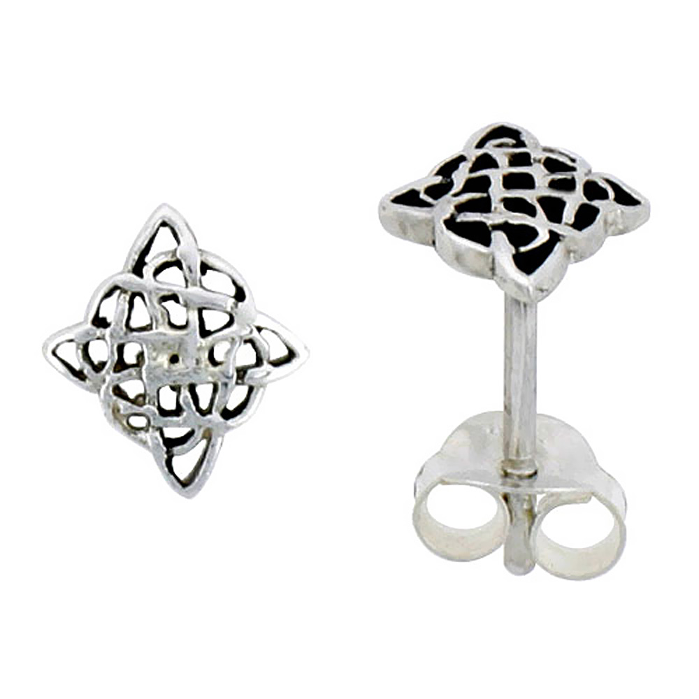 STERLING SILVER CELTIC QUATERNARY KNOT STUD EARRINGS 1/4 INCH