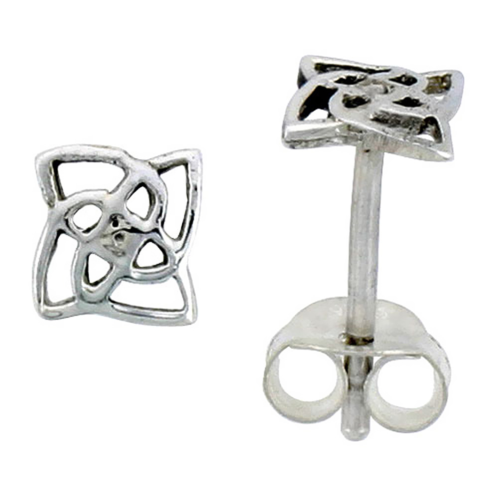 STERLING SILVER CELTIC QUATERNARY KNOT STUD EARRINGS 1/4 INCH