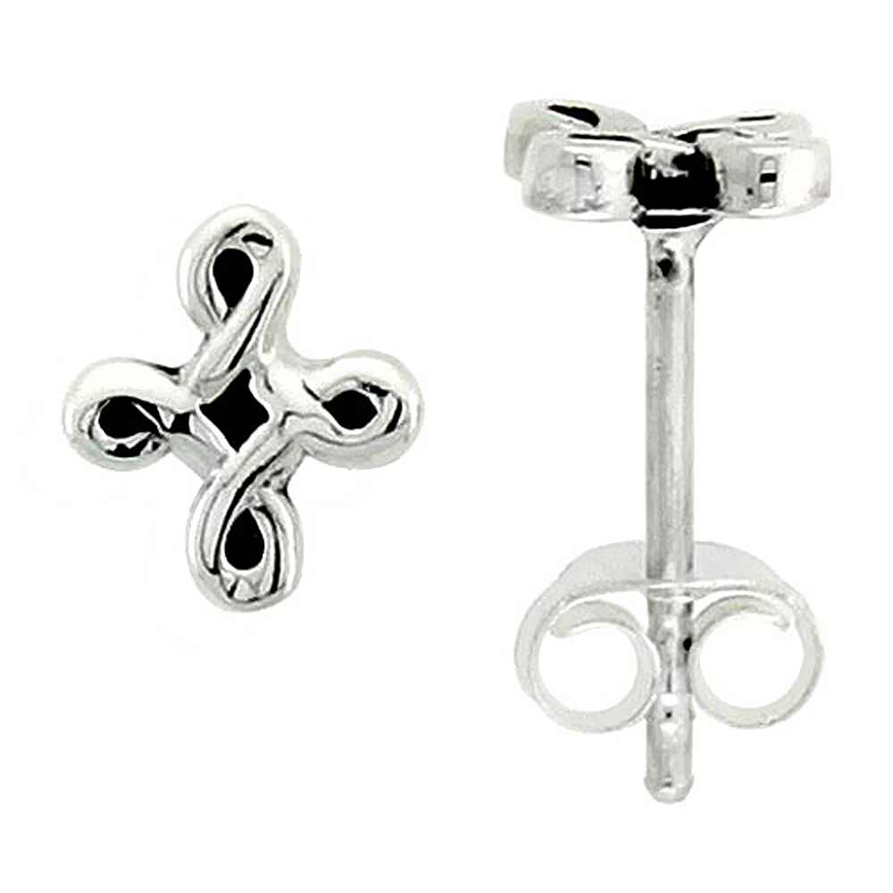 STERLING SILVER QUATERNARY CELTIC KNOTS STUD EARRINGS 1/4 INCH